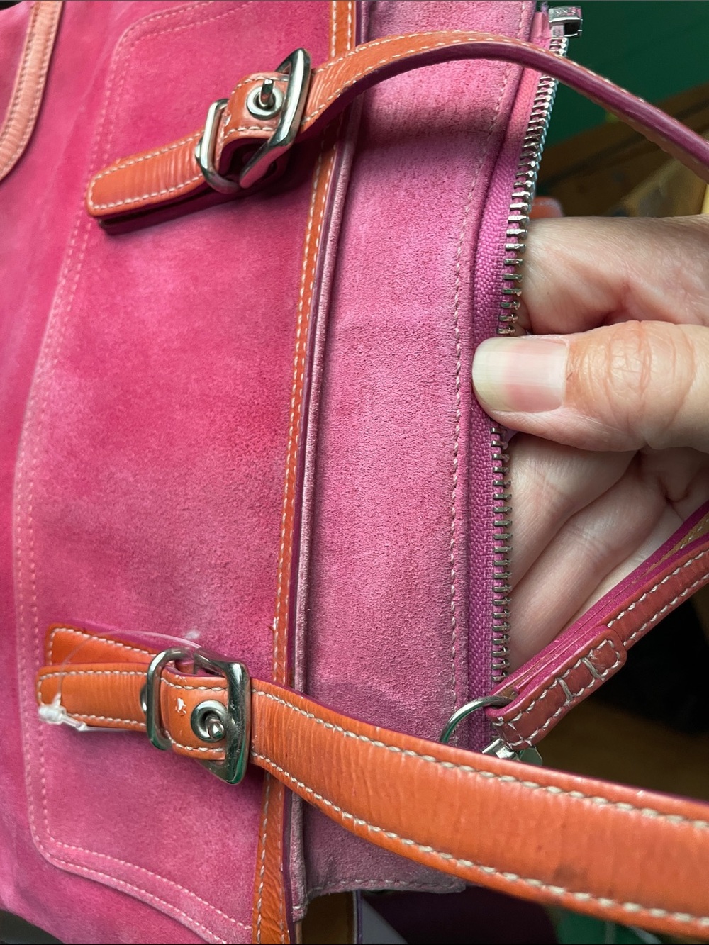 Vintage Coach Pink Suede Tote with Tan Leather Trim and Straps - Picture 10 of 12
